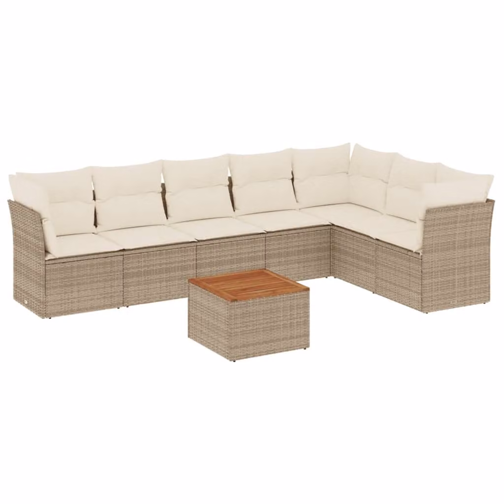Set Divano da Giardino 8 pz con Cuscini Beige in Polyrattan