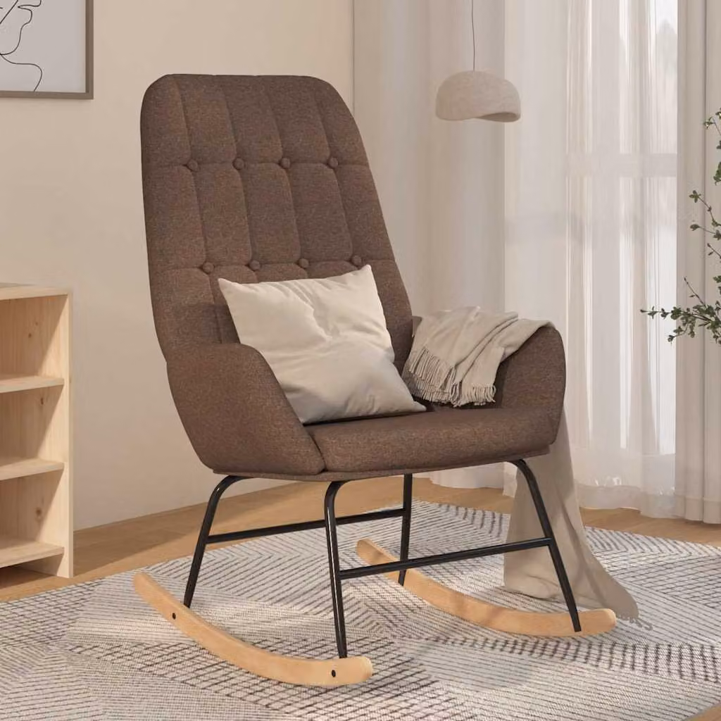 Sedia a dondolo vidaXL in tessuto beige e grigio con struttura in legno e metallo