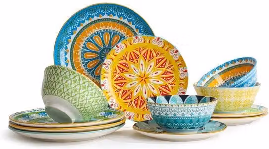 Set di piatti eleganti per 4 persone - 12 pezzi - colorato - ceramica