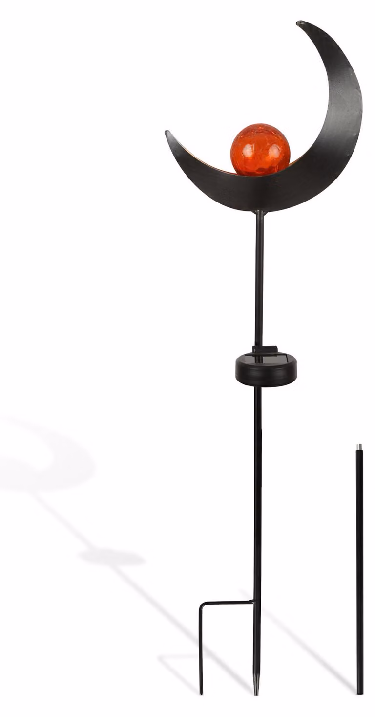2 sculture luminose solari a forma di mezzaluna, alte da 67 a 95 cm