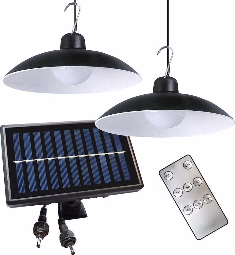 Lampada solare Saturn Double Eko-Light nera IP45 12W 4000K con telecomando
