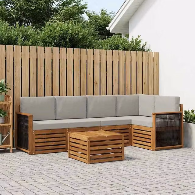 Set di divani da esterno 6 pz Naturale e Grigio Chiaro 3384382