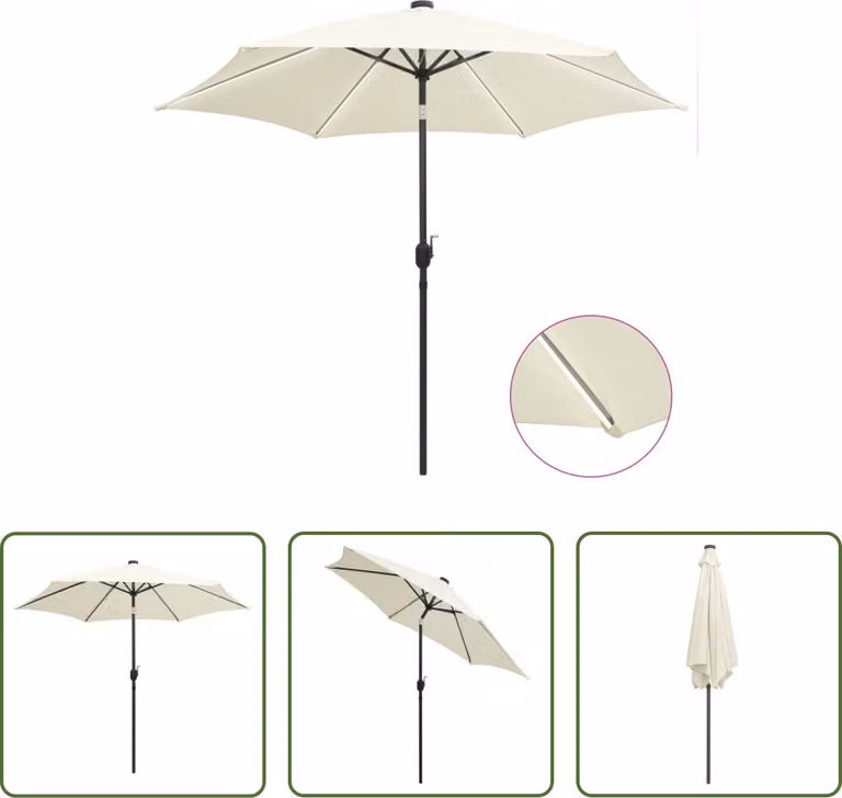 Ombrellone The Living Store con luci a LED e palo in alluminio da 300 cm, bianco sabbia