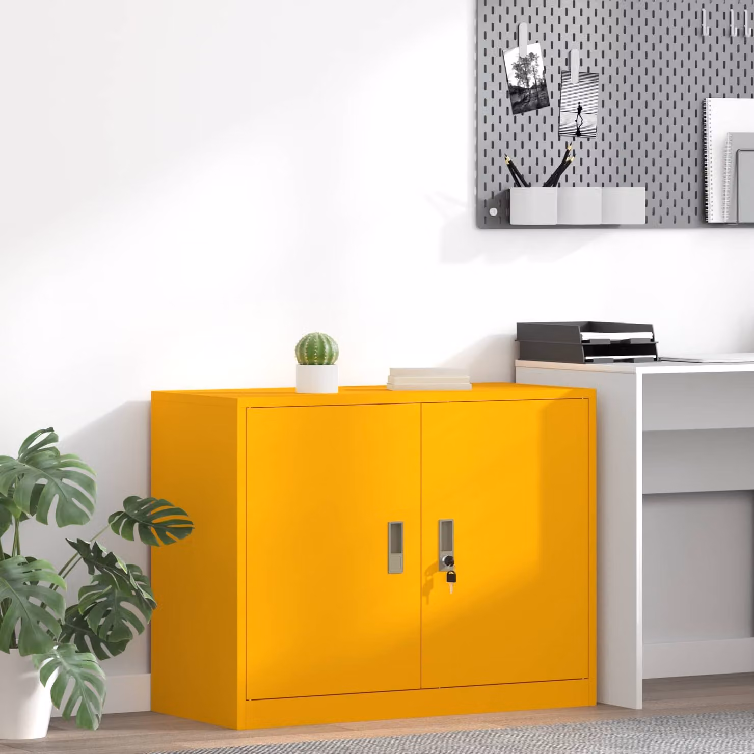 Armadio in metallo vidaXL stile industriale con ante a battente e serratura, Giallo, L: 90 cm, P: 40 cm, H: 70 cm