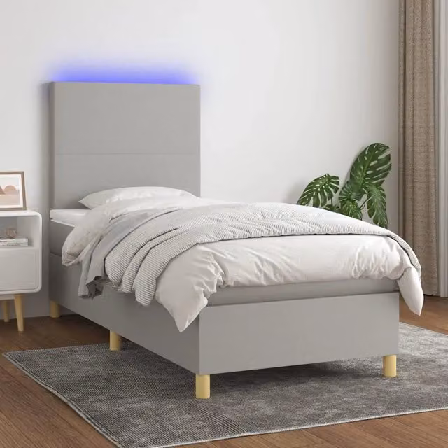 Letto Ibrido con Materasso e Illuminazione LED vidaXL Grigio Chiaro L 80 x P 200 cm