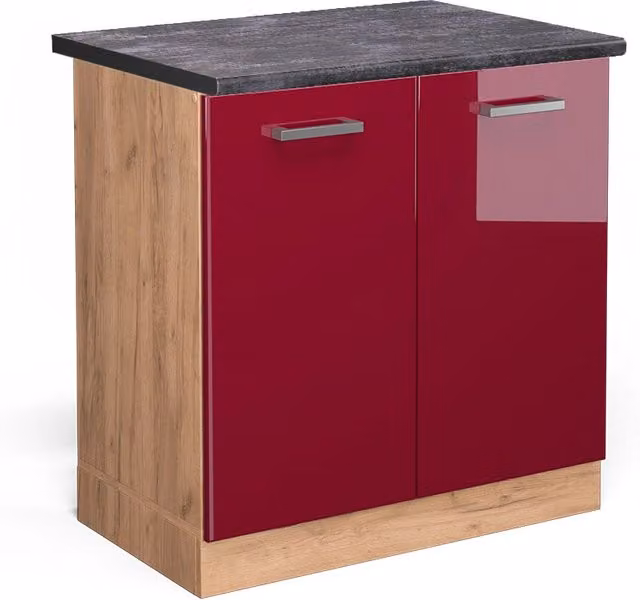 Mobile lavello cucina R-Line Rosso lucido/Rovere dorato 80 cm, PL Antracite Vicco