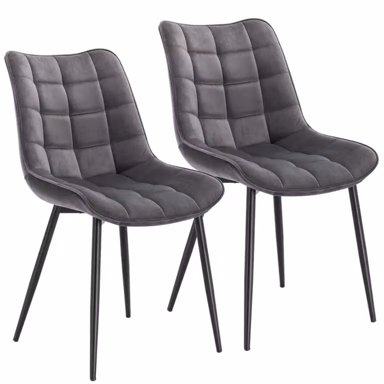 Sedie da pranzo - Set da 2. Sedie da pranzo con rivestimento in velluto, seduta imbottita, gambe in metallo, non girevoli. Dimensioni della seduta: 46 x 40,5 cm. Colore: grigio scuro