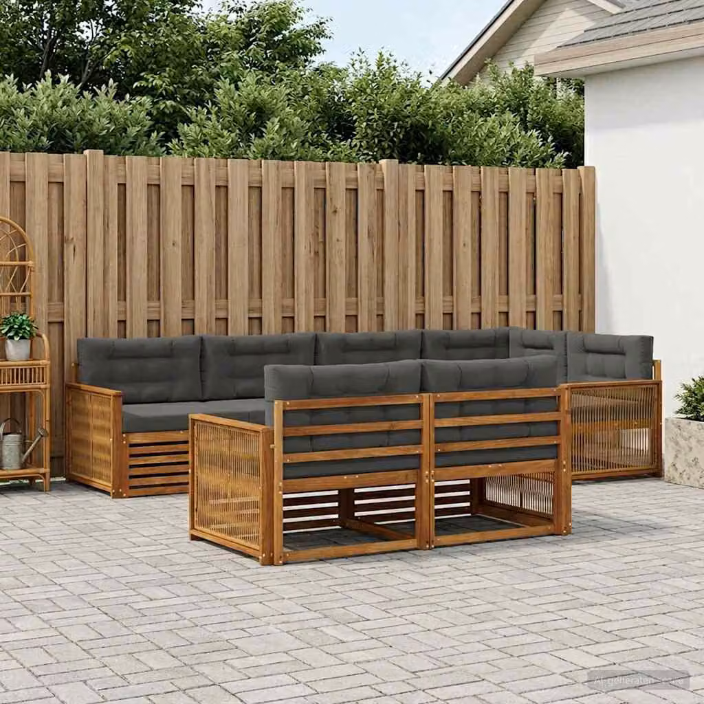 Set di divani da esterno vidaXL a forma di L composto da 7 pezzi in legno di acacia con cuscini beige e antracite