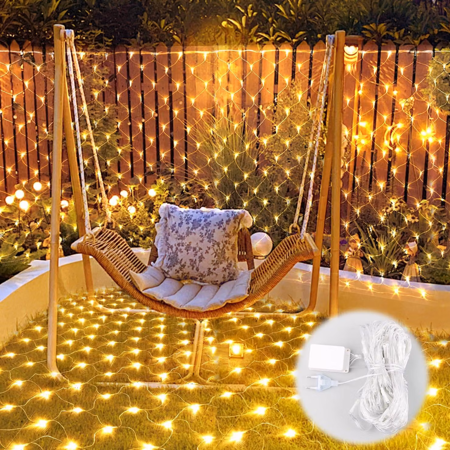 Tenda luminosa a LED, dimensioni 2x2 metri, 144 LED, luce bianco caldo, grado di protezione IP44, 8 modalità, dimmerabile