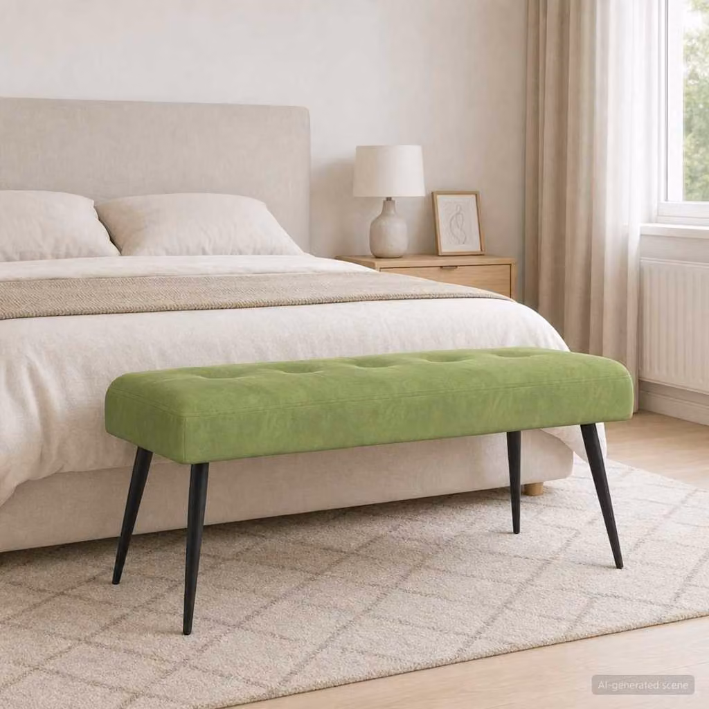 Panchina moderna vidaXL con bottoni imbottiti in velluto verde chiaro L: 110 cm, P: 40 cm, H: 46 cm