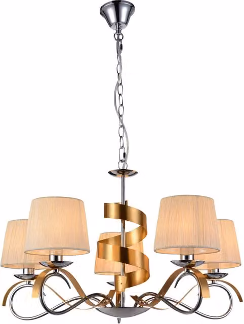 Lampadario a sospensione Candellux Denis in metallo e tessuto, cromo e bianco, 5xE14
