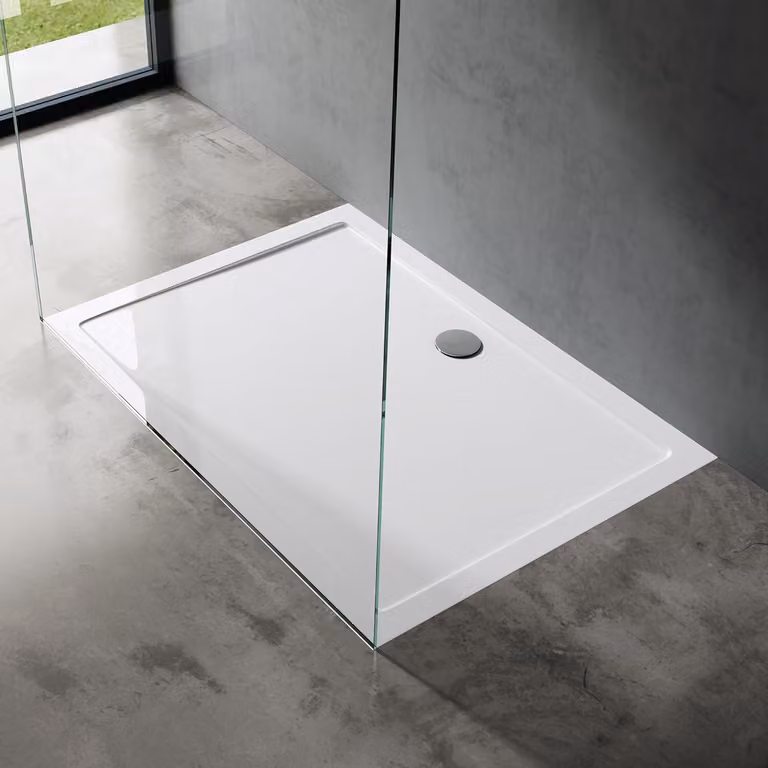 doporro Piatto Doccia 100x140 cm Rettangolare in Acrilico Bianco Ultrasottile H 4 cm, con Piletta di Scarico Cromata Inclusa (AL01) - Faro2