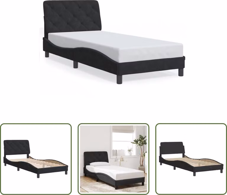 The Living Store Struttura letto con testiera nera 90x190 cm in velluto