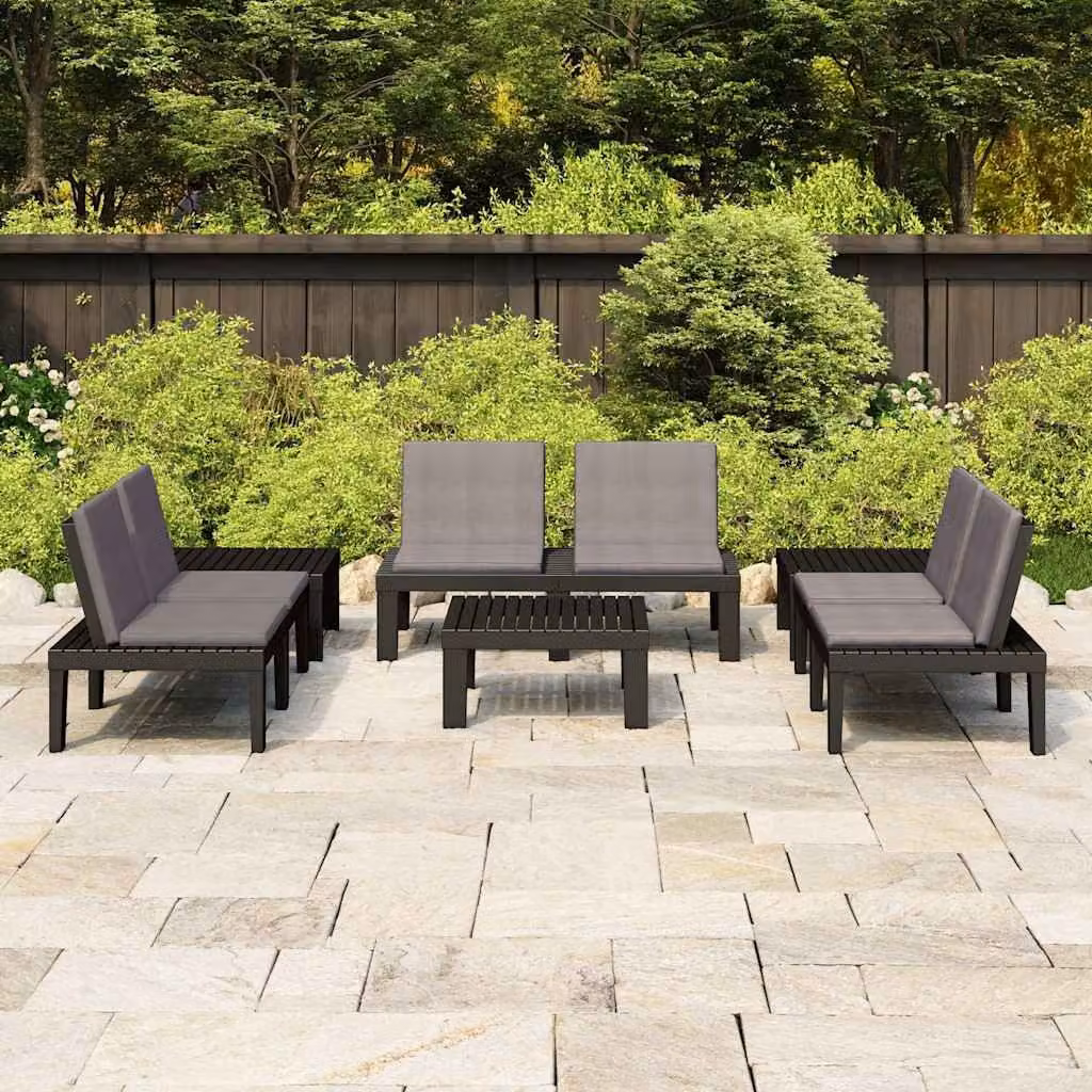 Set da giardino moderno vidaXL composto da divano ad angolo, poltrone e tavolino con 6 cuscini in antracite