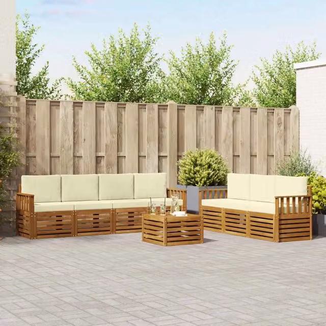 Set divani 8 pz Naturale e Crema Legno di Acacia Massello 3374480