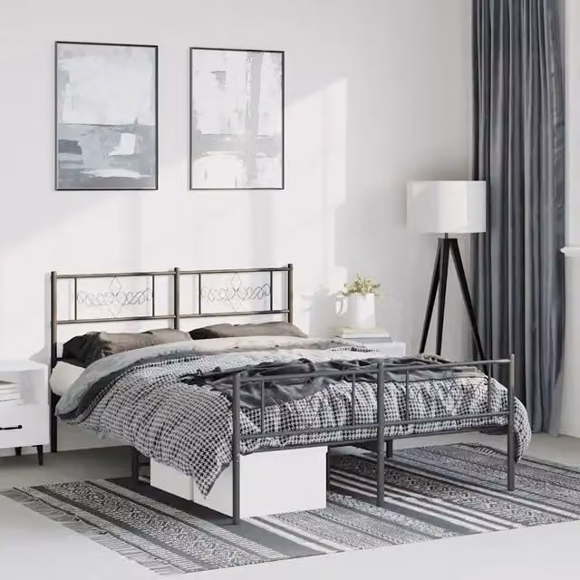 Giroletto con Testiera e Pediera Metallo Nero 150x200 cm 355287