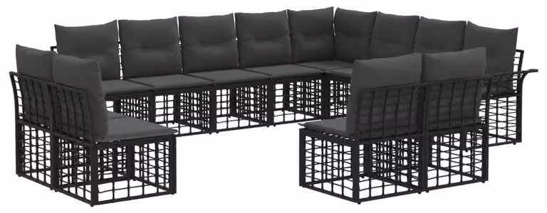 Set di divani da esterno 12 pcs Nero e Grigio scuro Poliestere