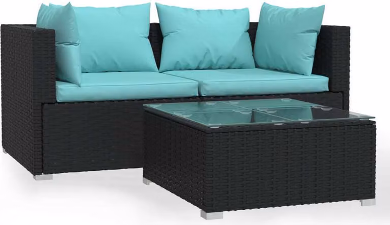 Set Divani da Giardino 3 pz con Cuscini in Polyrattan Nero