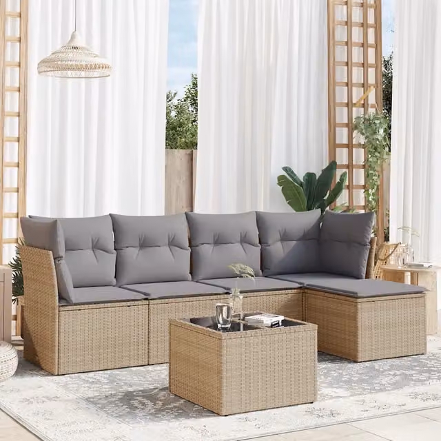 Set Divano da Giardino 6 pz con Cuscini Beige in Polyrattan 3217569