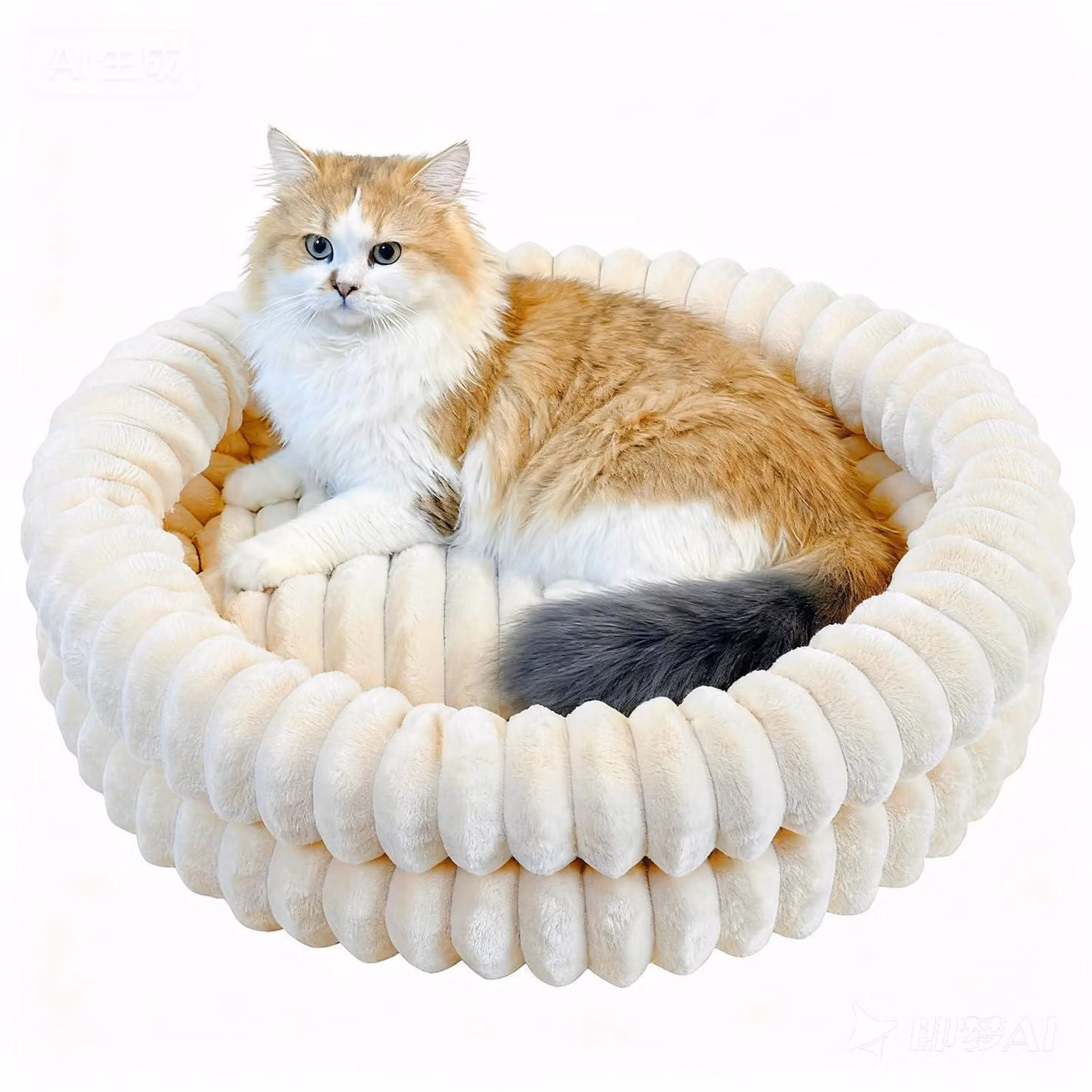 Cuccia rotonda per animali domestici, 50x50 cm, bianca, morbida, lavabile, antiscivolo, ideale per l'inverno