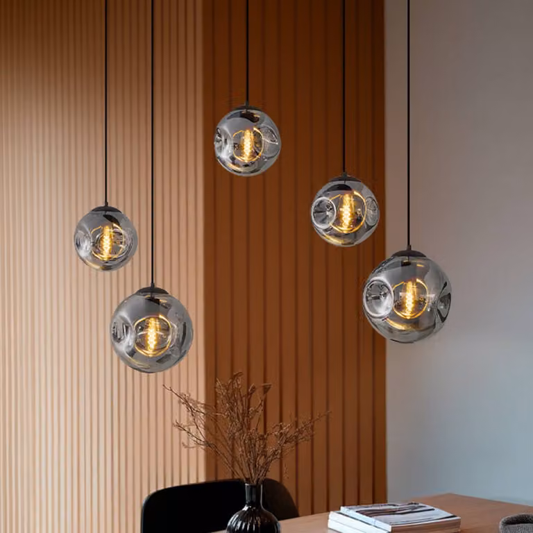 Lampada a sospensione in vetro Valentina Lindby, dimmerabile, Alluminio / Grigio / Zincato, Soggiorno / Sala da pranzo, Vetro, Design, Lampada a sospensione