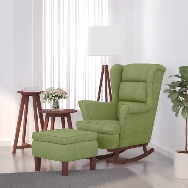 Sedia a dondolo con schienale alto e pouf incluso vidaXL in velluto verde chiaro – 1