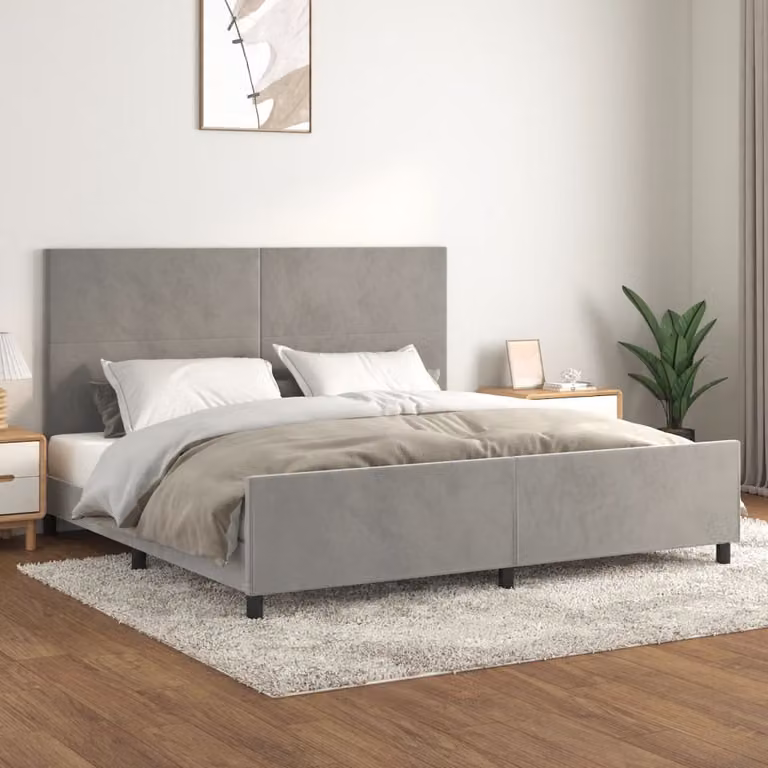 vidaXL Struttura letto con testiera grigio chiaro 200x200 cm in velluto - Struttura letto con testiera - Struttura letto con testiera - Struttura letto - Letto con testiera