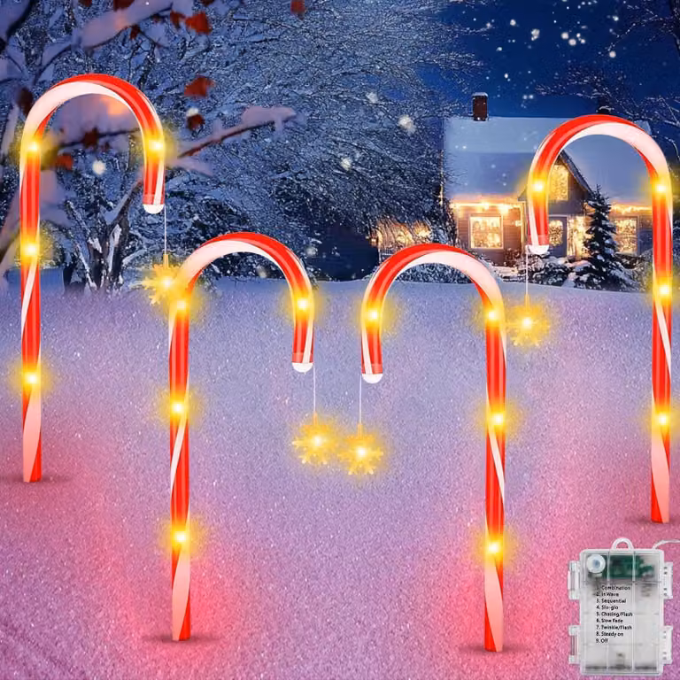 Set di 4 bastoncini luminosi a LED, 52 cm, 8 modalità, colore rosso, per uso esterno