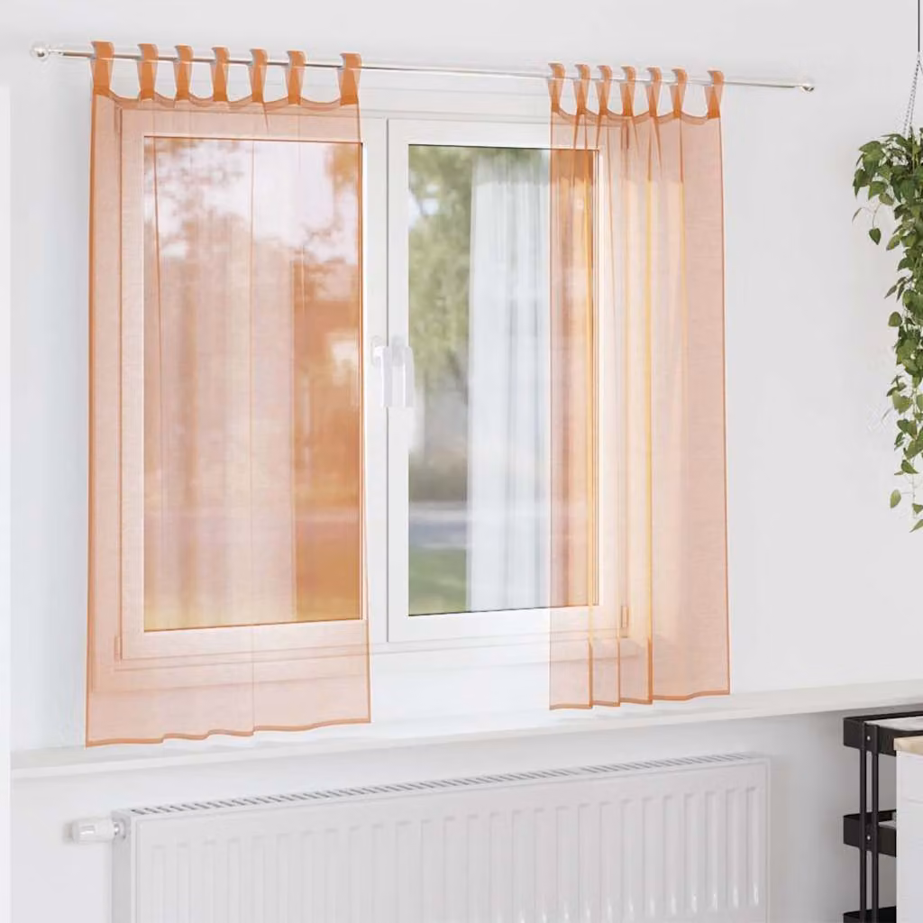 Set di 2 tende in voile semi-trasparenti vidaXL con passanti, colore terracotta, L: 140 cm, H: 175 cm