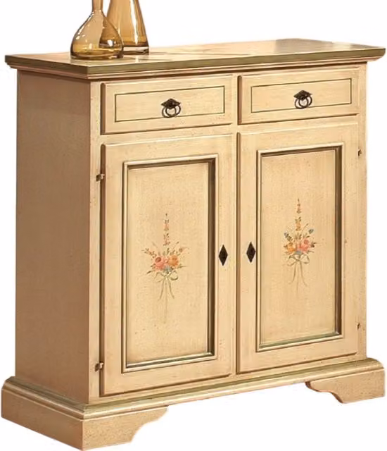 Credenza shabby chic in legno con 2 porte e 2 cassetti Mobili 2G, avorio patinato e verde, L 90 cm x P 40 cm x H 94 cm