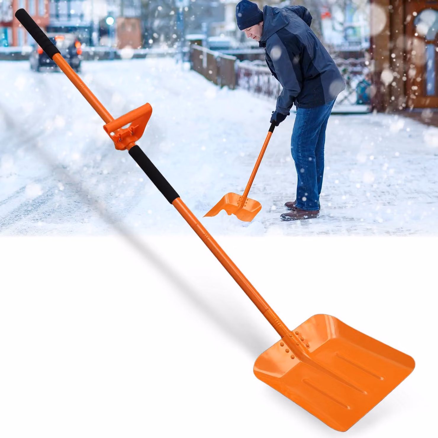 Pala per neve per vialetti, pala ergonomica con manico regolabile