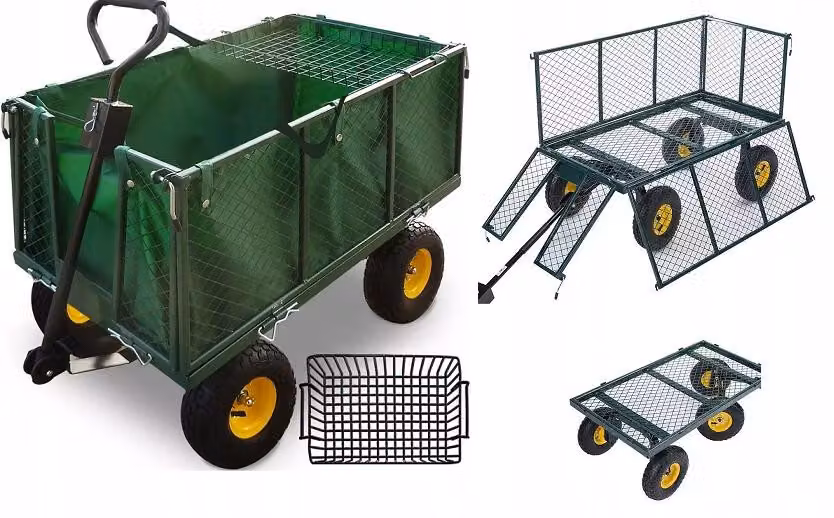 Carretto a mano - Carretto pieghevole - Carretto da giardino WO02 - 220 L - Verde scuro - Portata 350 kg