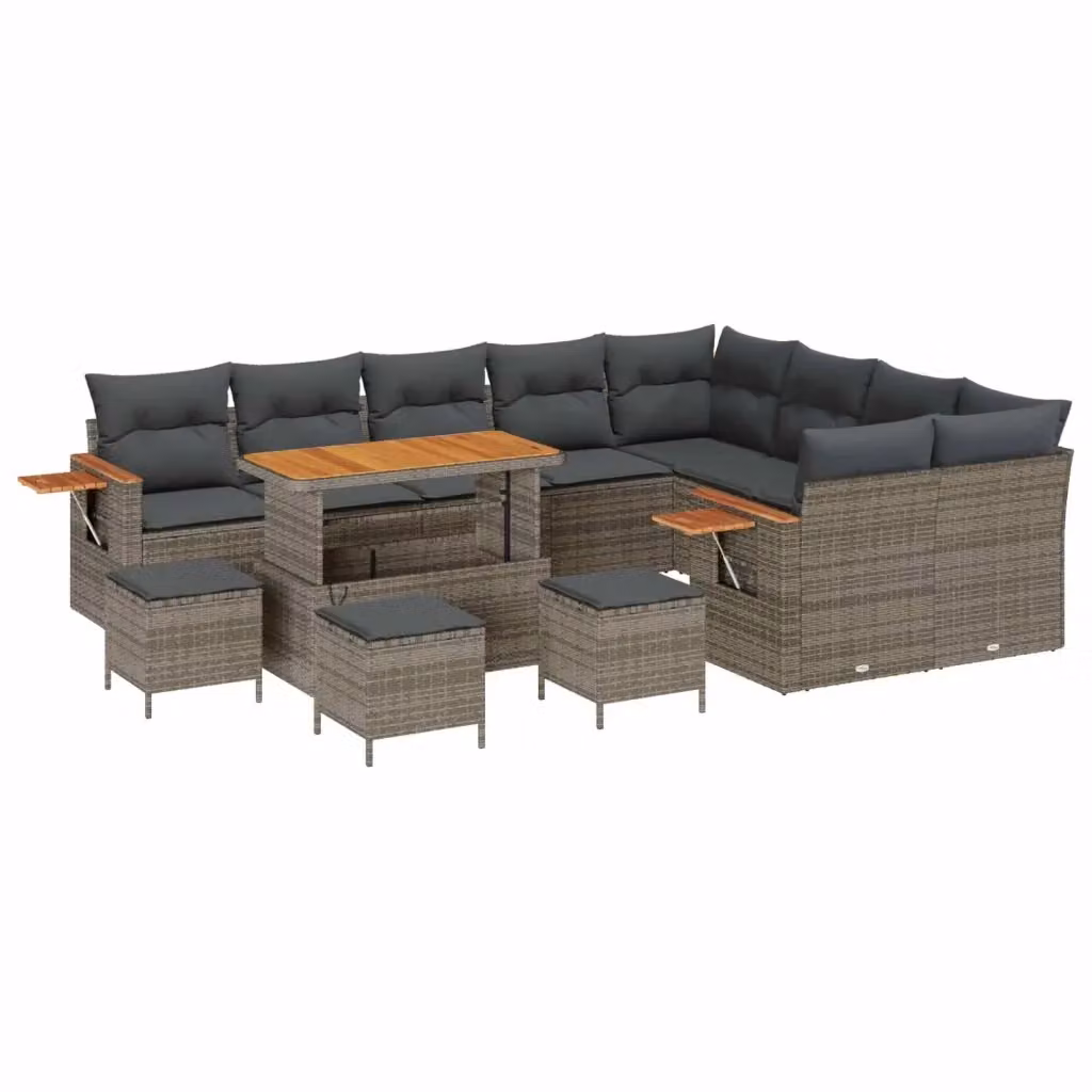 Set Divano da Giardino a U vidaXL in Polyrattan Grigio con Cuscini e Tavolino – 2