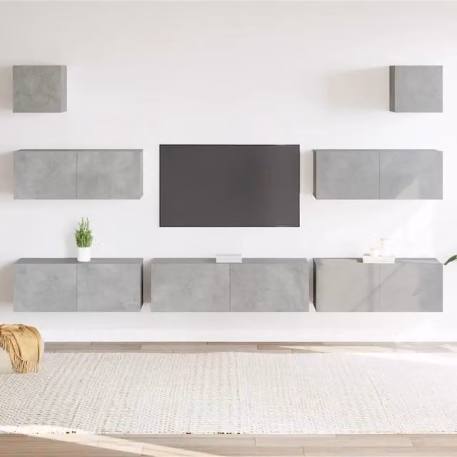 Set di Mobili Porta TV 7 pz-Set di 7 Credenza per TV Grigio Cemento in Legno Multistrato 821509