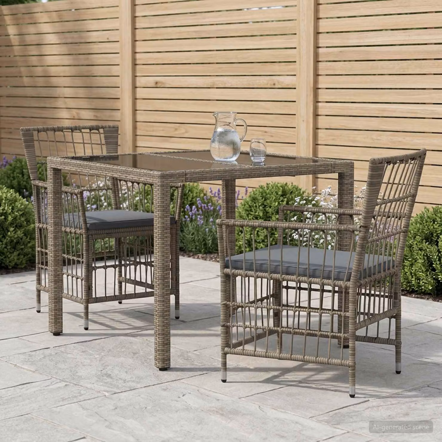 Set da pranzo per esterni vidaXL in polyrattan grigio con tavolo in vetro e 2 sedie per giardino e terrazza