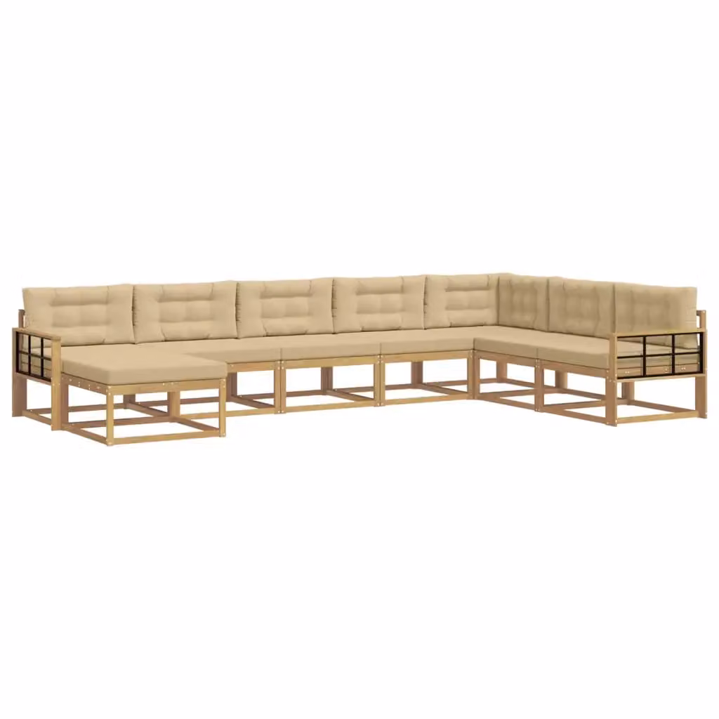 Set di divani da esterno a L vidaXL in legno di acacia con cuscini, Bianco, Beige e Marrone – 2