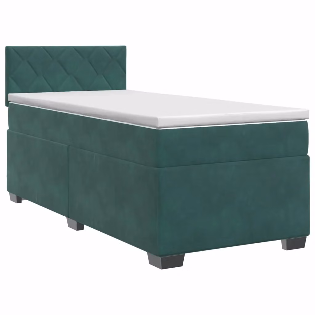 Letto box spring con materasso ibrido vidaXL in velluto verde scuro e bianco L/P/H: 90 x 200 cm – 2