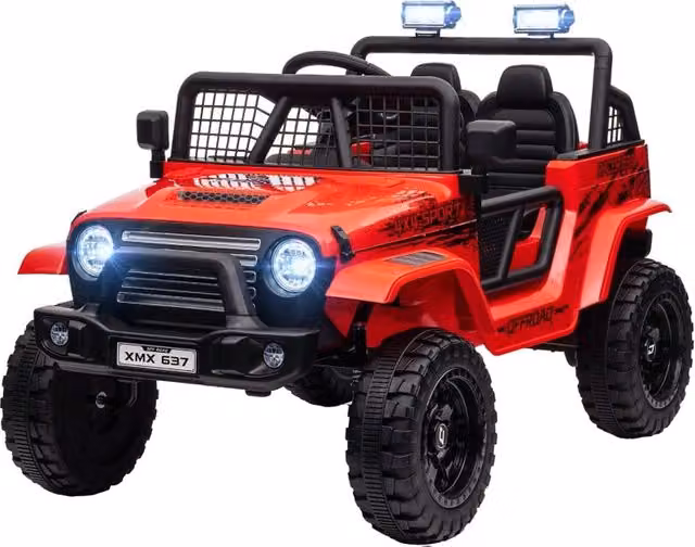 Macchina elettrica per bambini con sospensioni fluide, telecomando, luci a LED, clacson, motori da 12V, realizzata in plastica e metallo, rossa