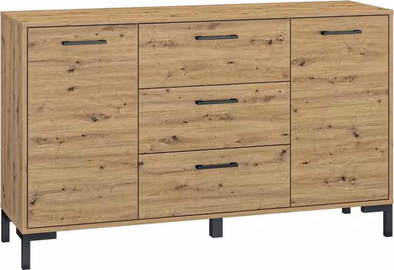 FURNLUX Credenza Nevio Rovere e Nero 138 cm / Colore principale: Beige / Dimensioni: 138 x 83 x 40 cm