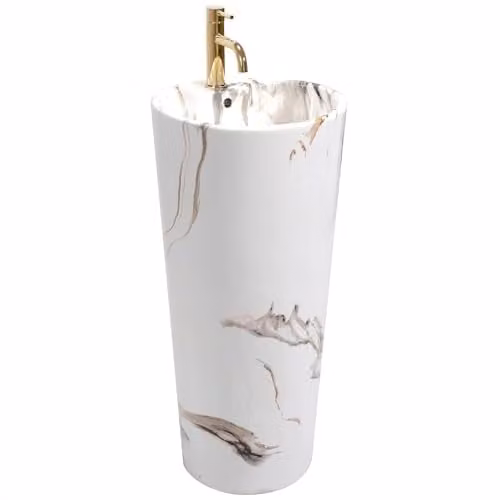 Rea - Lavabo Monolitico Blanka Marble In Ceramica, Bianco, Rotondo 40X40X85Cm