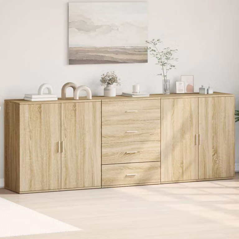 Set di 3 credenze vidaXL in legno multistrato e MDF color rovere Sonoma per la tua sala da pranzo