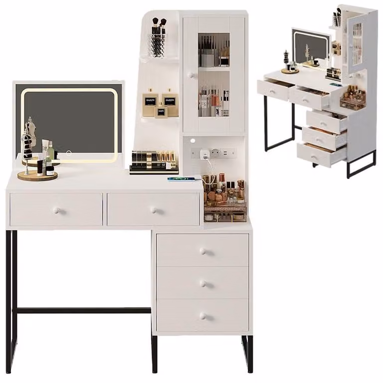 Tavolino da trucco e da make-up con specchio a LED, in stile glamour e moderno