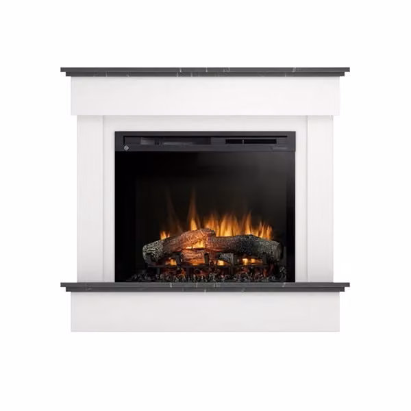 Camino Elettrico Riscaldante Autoportante con LED OUTINFIRE, Bianco Opaco e Marmo Nero, L: 111,5 cm, P: 102 cm, H: 33,5 cm – 2