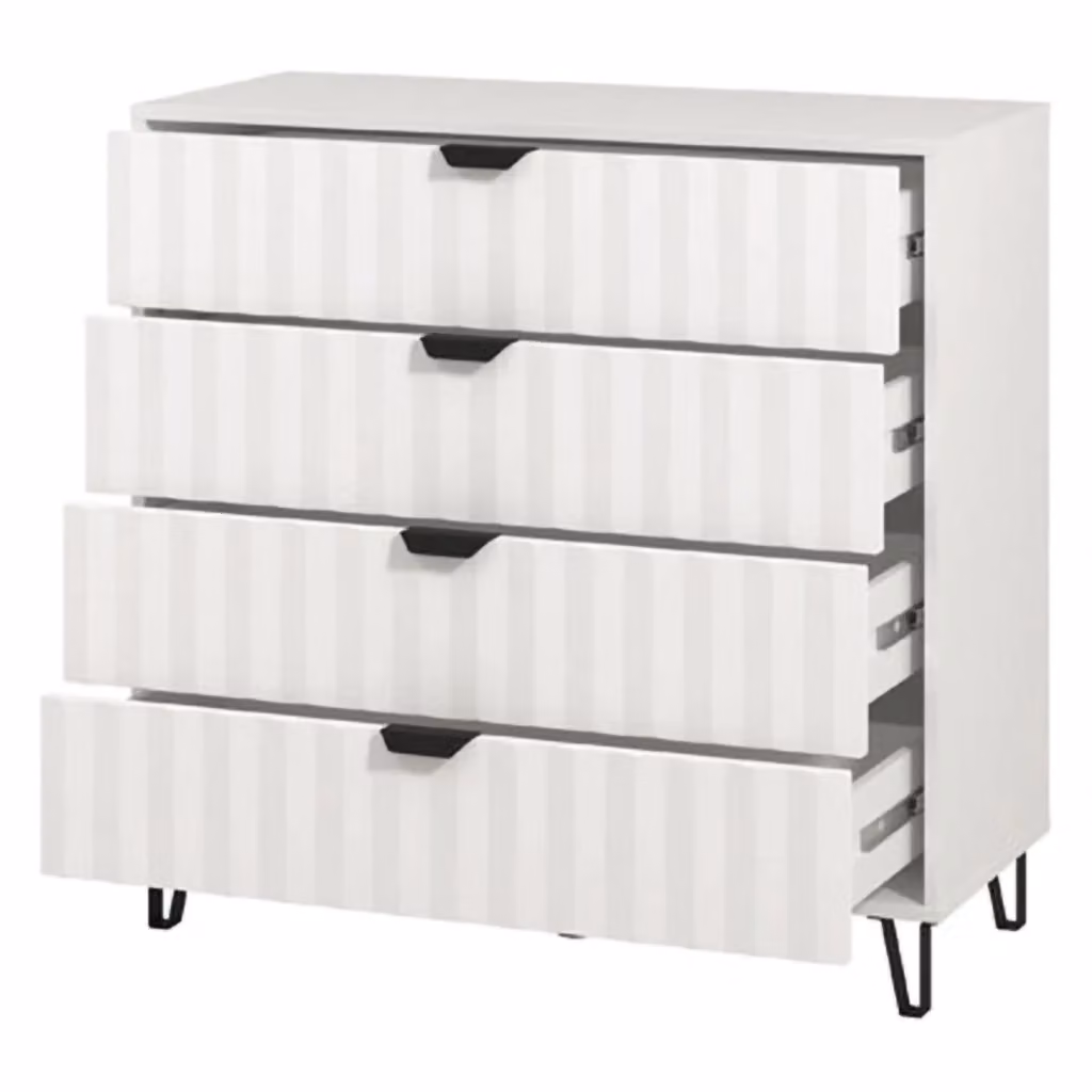 Cassettiera moderna DMORA con 4 cassetti, disponibile in bianco o grigio, L: 93 cm, P: 40 cm, H: 90 cm – 2