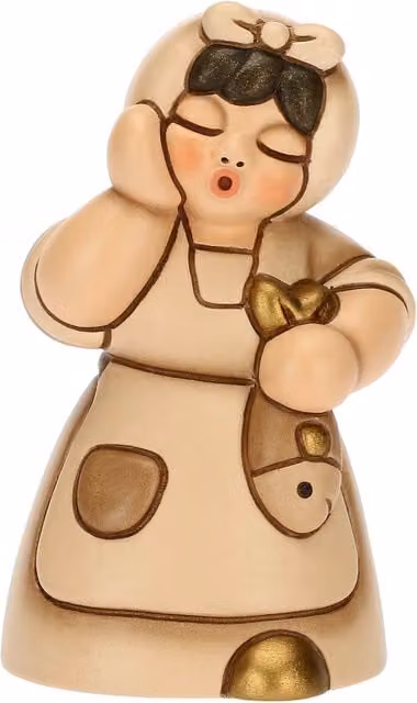 Statuina Thun Donna con pesce in ceramica Presepe Classico color oro e beige