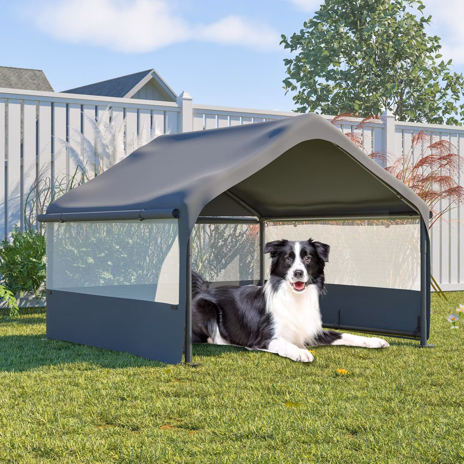 Cuccia per cani, dimensioni 127x120,7x94 cm, robusta, con pareti laterali pieghevoli, ventilazione a rete, realizzata in tessuto Oxford, struttura in acciaio