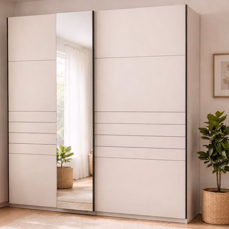 Dmora Guardaroba Grande Spartano 220x218h cm Bianco Crema, Appendiabiti 2 Ripiani