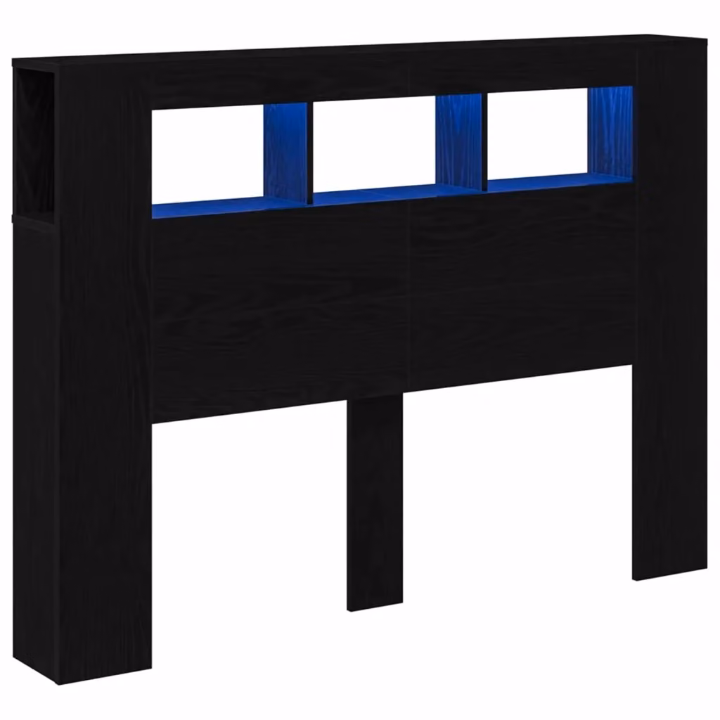 Testiera con scaffale e luci LED vidaXL in Rovere nero con porta USB, L 140 x P 18.5 x H 103.5 cm – 2
