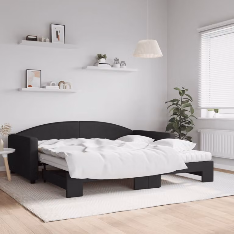 vidaXL Divano Letto Estraibile con Materassi in Tessuto Nero L: 223 cm, P: 110 cm, H: 75 cm