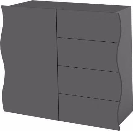 Mobile Multiuso 1 Anta 4 Cassetti Onda 90x40x81 cm Finitura in Melamina Antracite Opaco